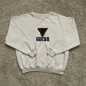 Vintage 80s Guess Jeans Pullover Sweatshirt Fleece Small Beige Brown
